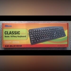 iMicro Black Basic 107key USB Keyboard KB-BL919EB New in Box